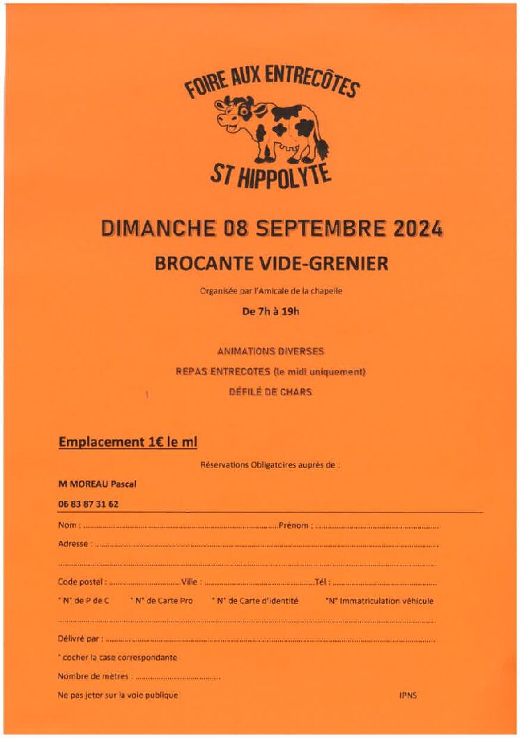 BROCANTE VIDE-GRENIER DU 08 SEPTEMBRE 2024