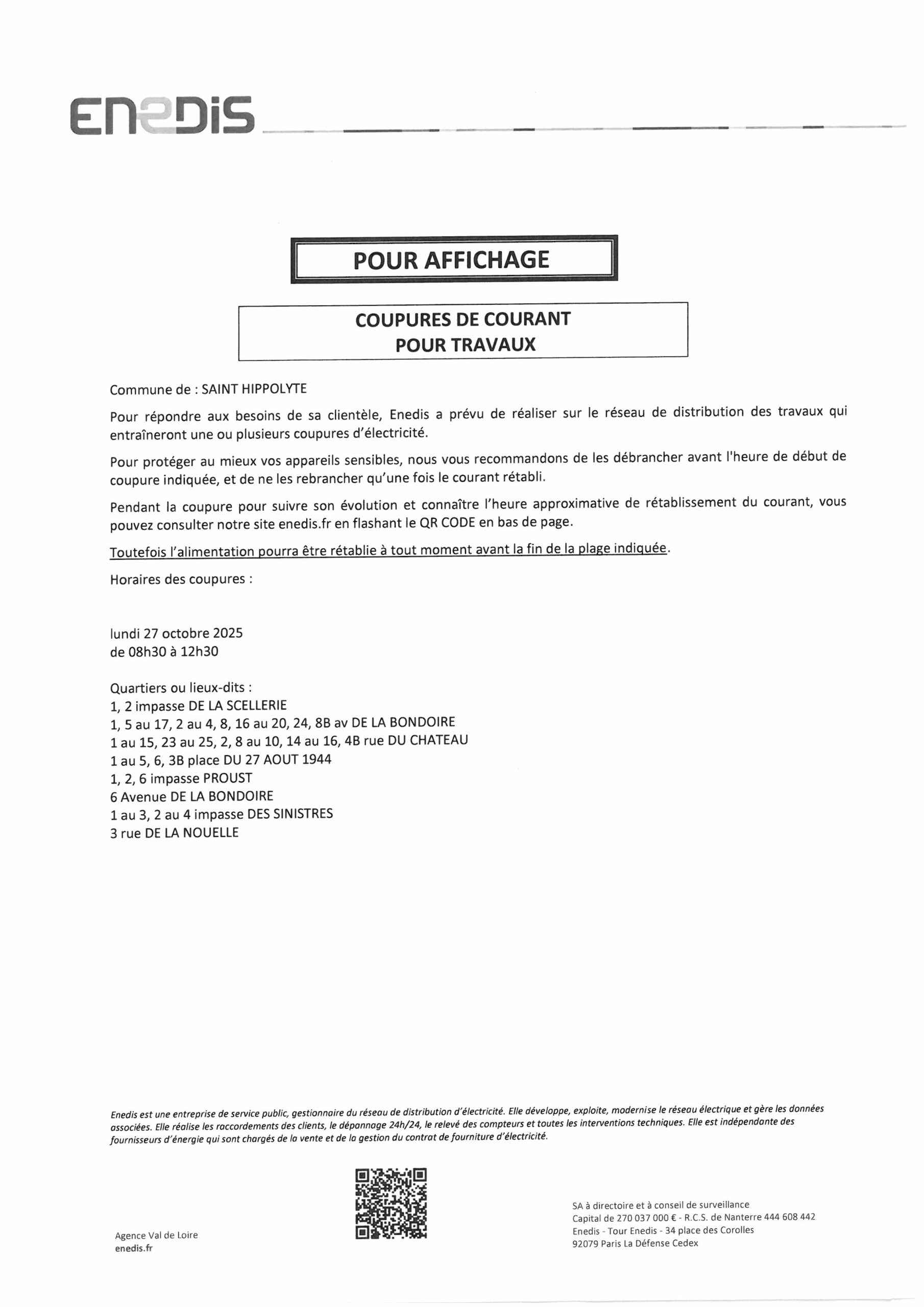 COUPURES ENEDIS A VENIR