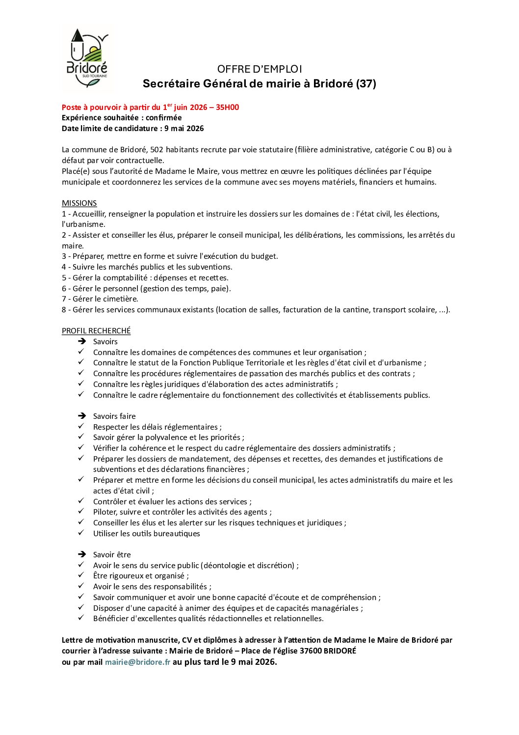 OFFRE EMPLOI BRIDORE